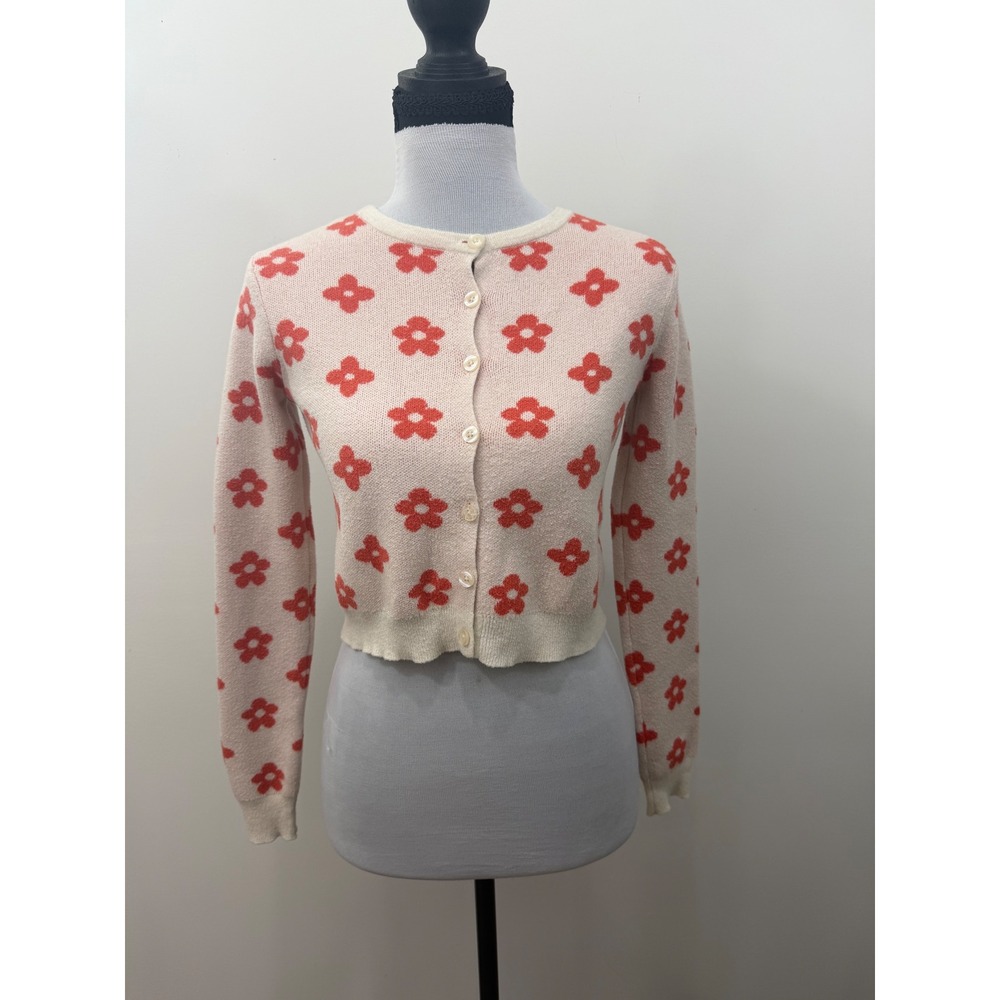 Wild Fable Floral Cropped Cardigan Sweater Cream Orange Red Size M F16831979